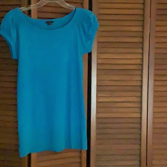 Ocean blue cotton and spandex puffy sleeve casual top - Picture 3 of 4